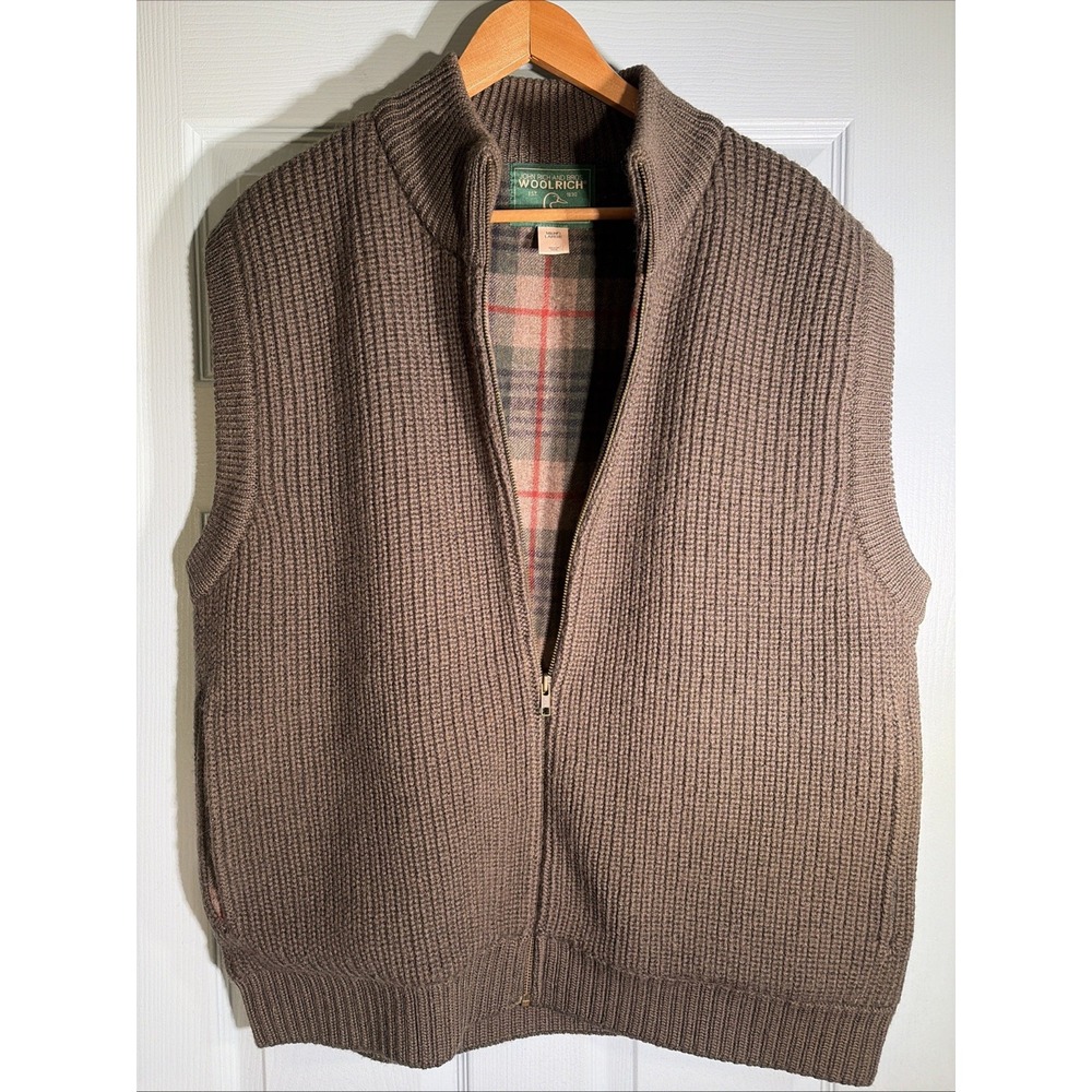 Woolrich Ducks Unlimited Sweater Vest Mens L Green Wool Rib Knit Outdoor Hunt
